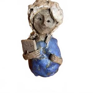 Vintage Audrey Nelson "Weed People" Clay Pottery Woman With Book 1971 Signed